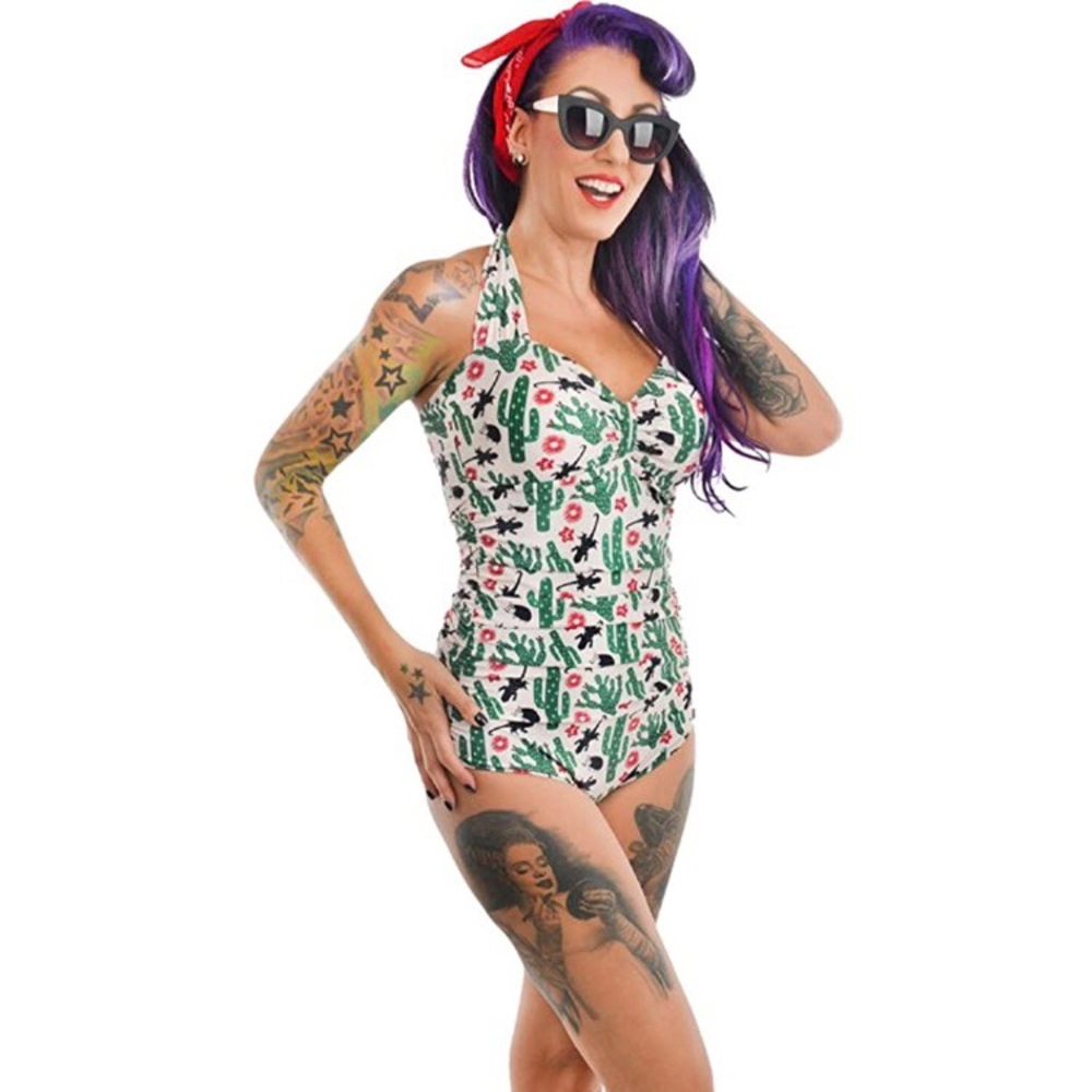Too Fast Pinup Swimsuit in Kitschy Desert Print